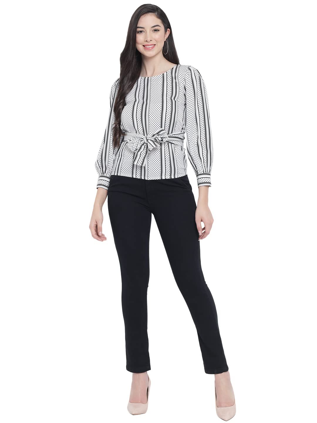 BAESD Casual Striped Women Black - White Top