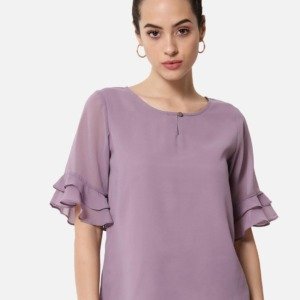 Lavender color keyhole neck bell sleeves Top