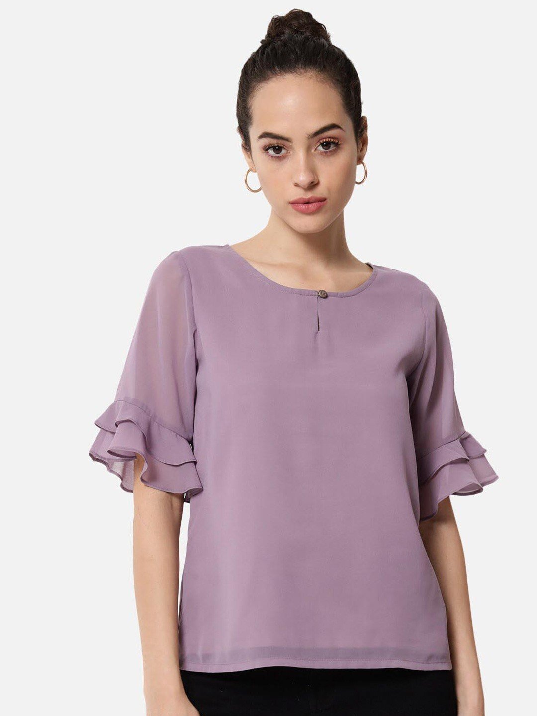 Lavender color keyhole neck bell sleeves Top