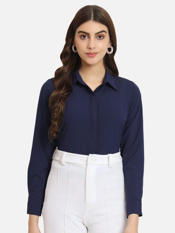 Women Blue Spread Collar Formal shirt