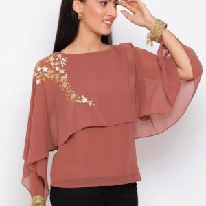 Stylish Casual cap sleeve brown Top
