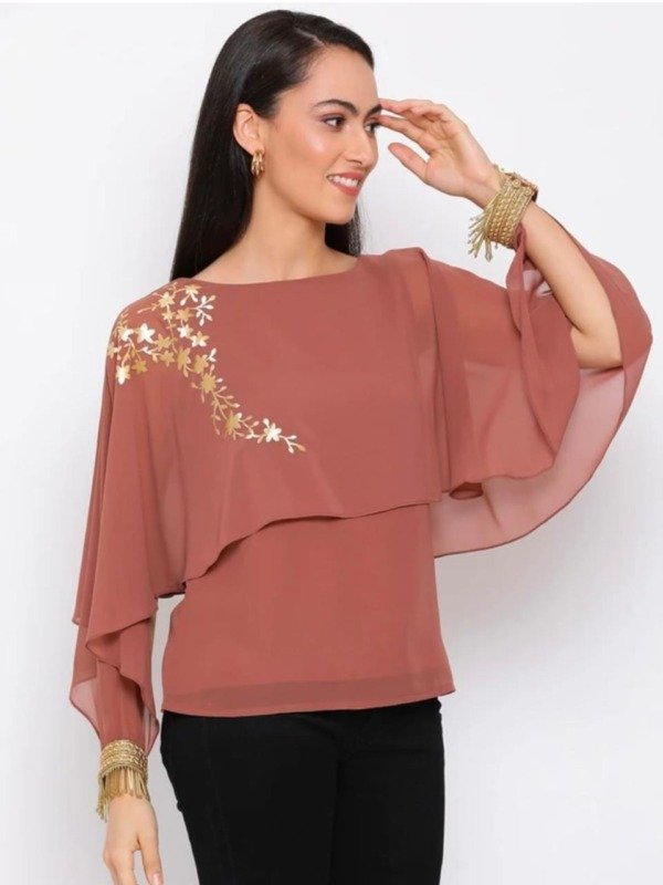 Stylish Casual cap sleeve brown Top