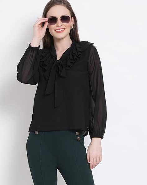 ALL WAYS YOU women Tie - up neck ruffles Top