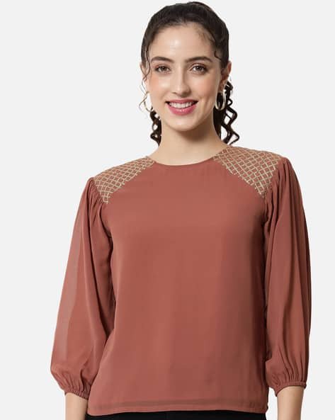 ALL WAYS YOU Round neck puffed sleeve top