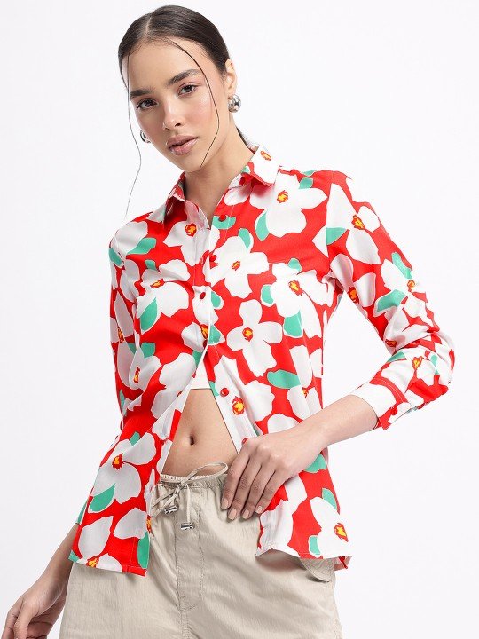 Glitchez Garden Floral Print Shirt For Women