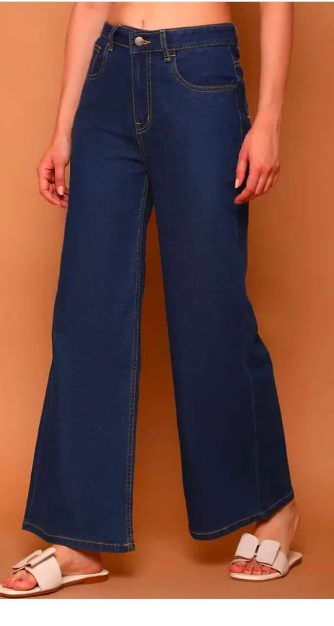 Women High Waist Wide Leg Blue Denim Jeans