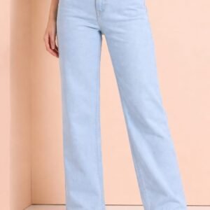 Light Blue High Waist Straight Fit Denim Pant for Women