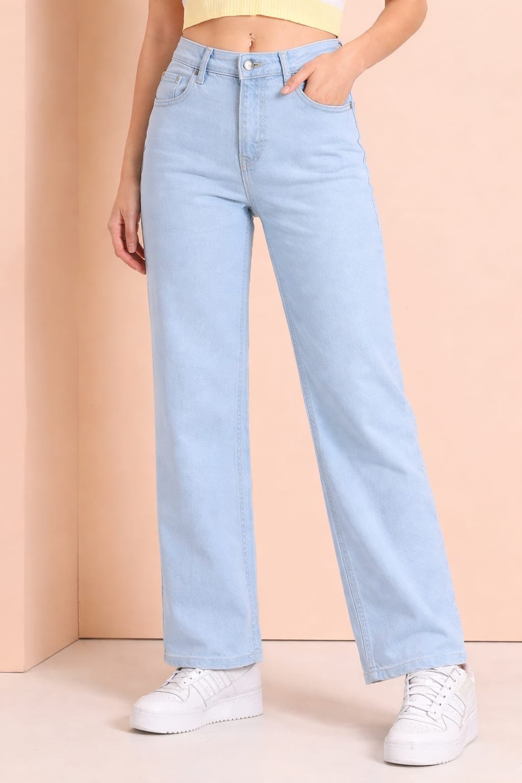 Light Blue High Waist Straight Fit Denim Pant for Women
