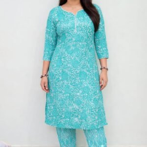 Teal Green Printed Kurta Pant Set for Women