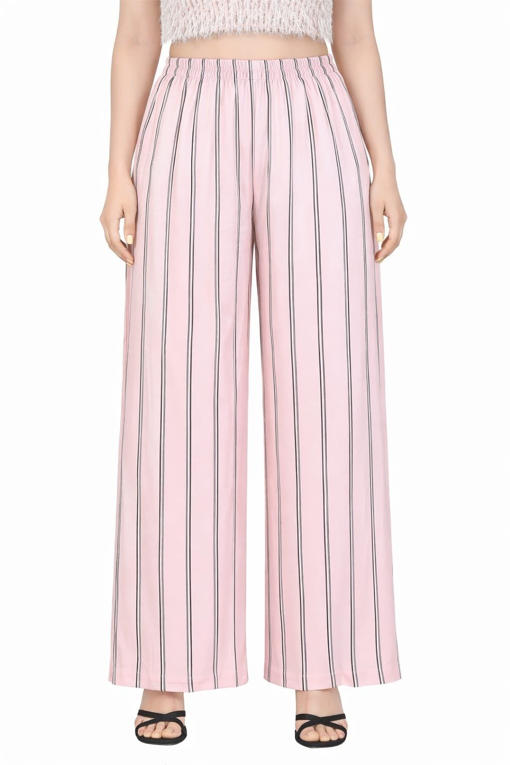 Pink Striped Wide Leg Palazzo Pants for Women