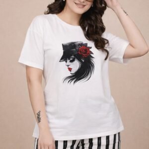 Stylish White Graphic Printed T-Shirt for Women (Casual Wear)