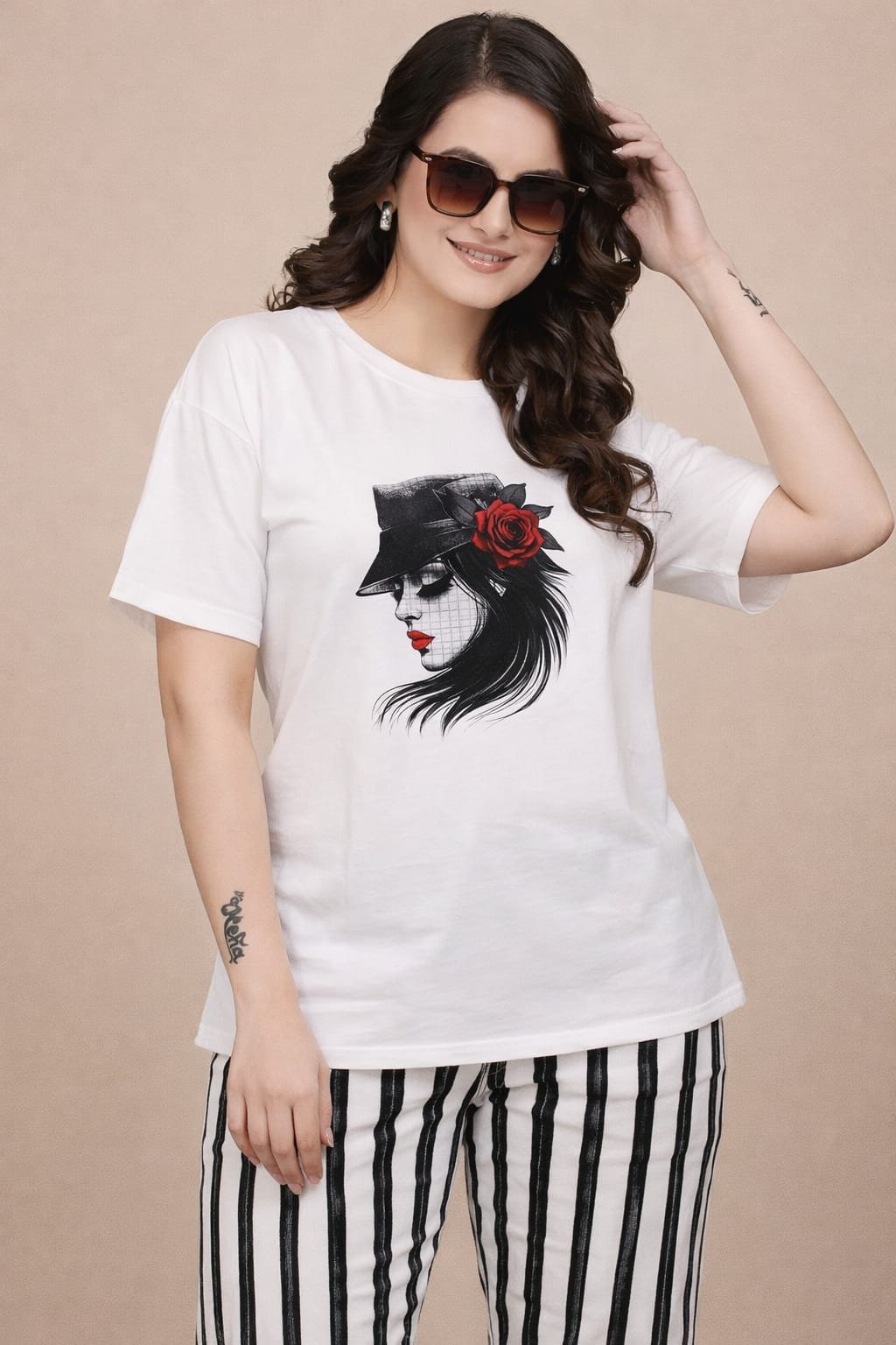 Stylish White Graphic Printed T-Shirt for Women (Casual Wear)