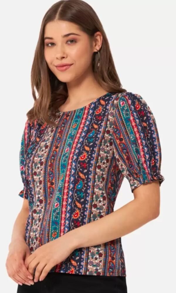 Multicolor Ethnic Print Puff Sleeve Women’s Top