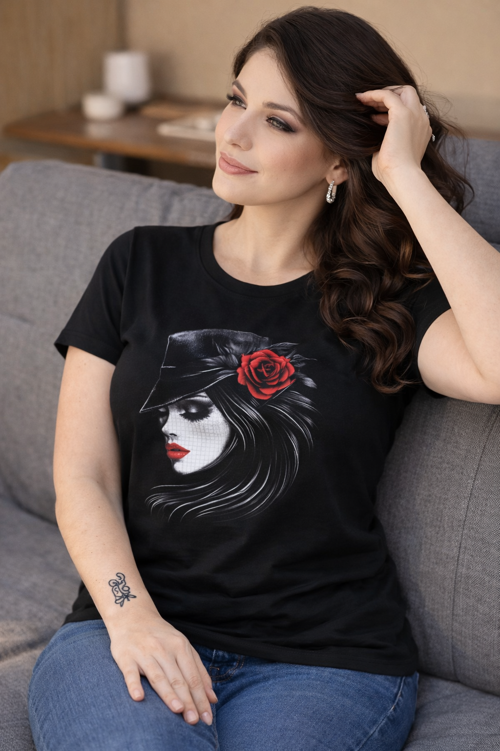 Stylish Black Graphic Printed Women’s T-Shirt