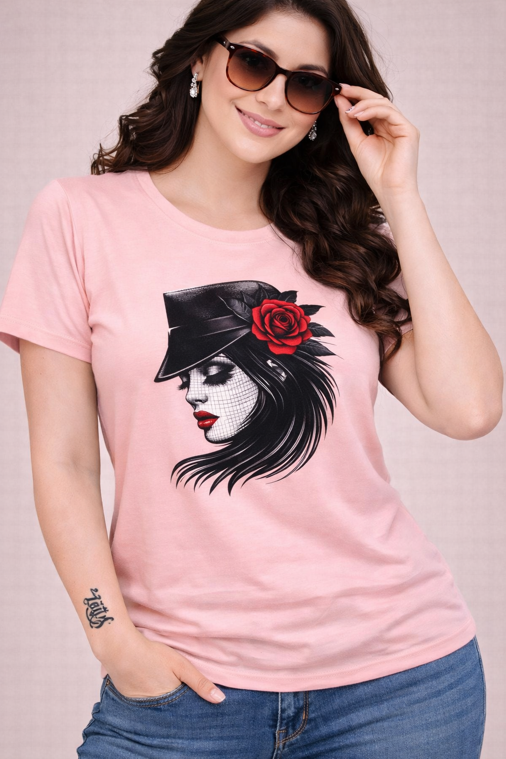 Stylish Light Pink Graphic Printed Women’s T-Shirt