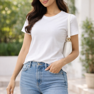 Women Solid White Cotton T-Shirt