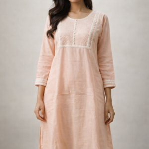 Peach Embroidered Cotton Kurti for Women