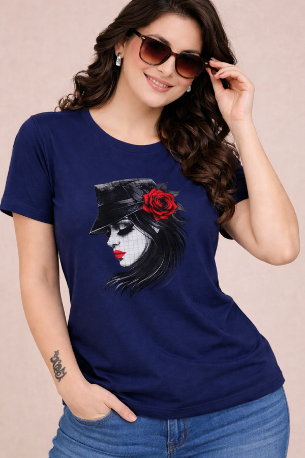 Stylish Navy Blue Graphic Printed Women’s T-Shirt