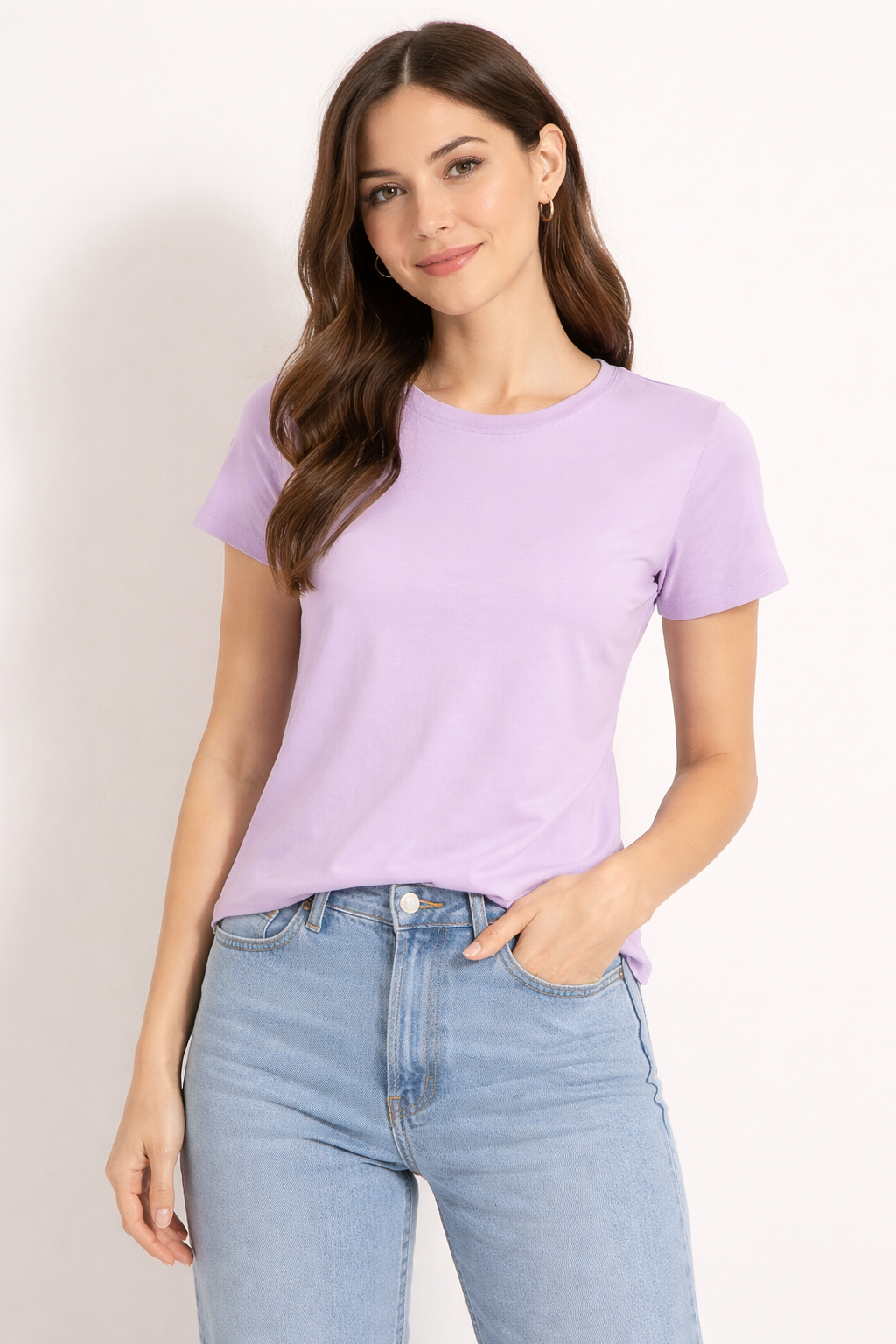 Women Solid Lavender Cotton T-Shirt