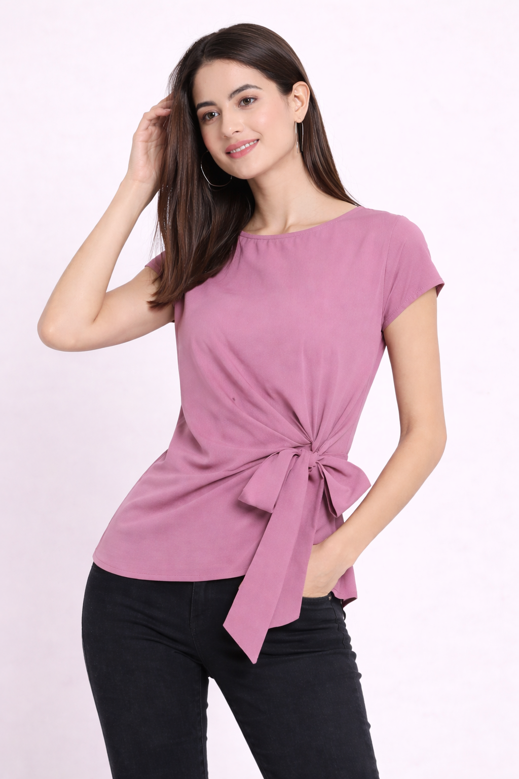 Dusty Pink Side Tie-Up Solid Women’s Top